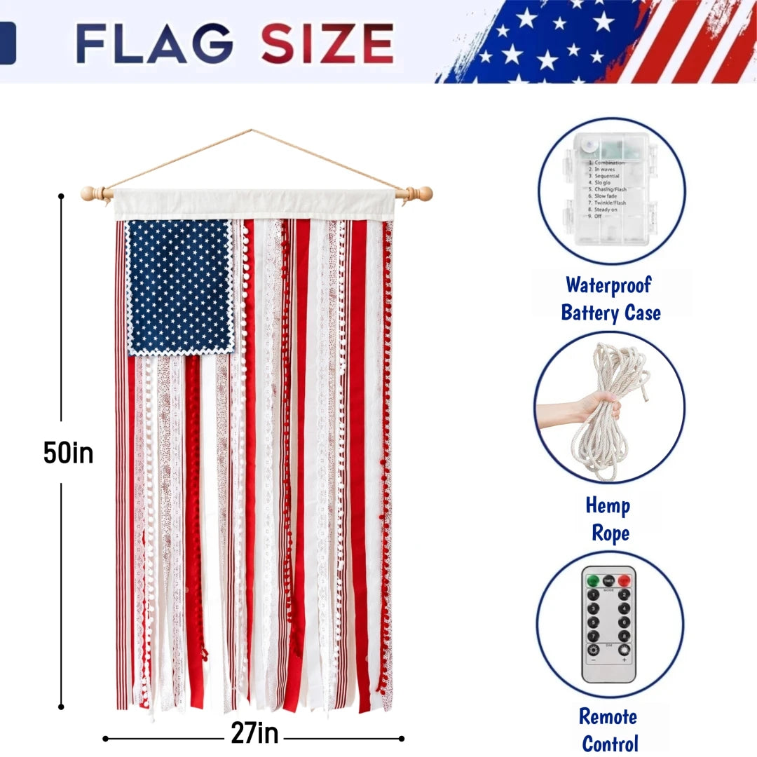 4 x 2.3 Ft Lighted Rag American Flag Banner