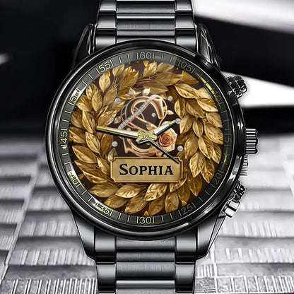 Personalized Wreath Women Watch - Custom Name & Initial Design