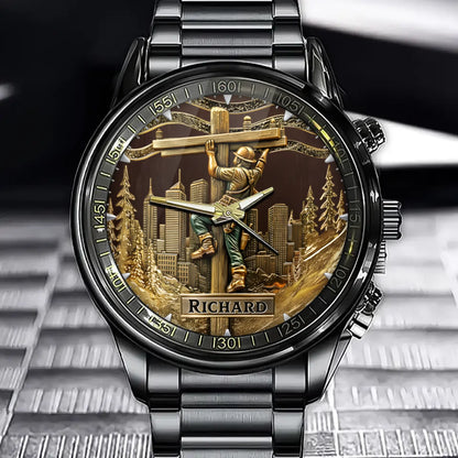 Custom Power Line Worker Watch – Personalized Lineman Name Design