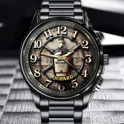 Personalized Whiskey Lover Watch - Vintage Bar-Inspired Dial And Custom Name Option