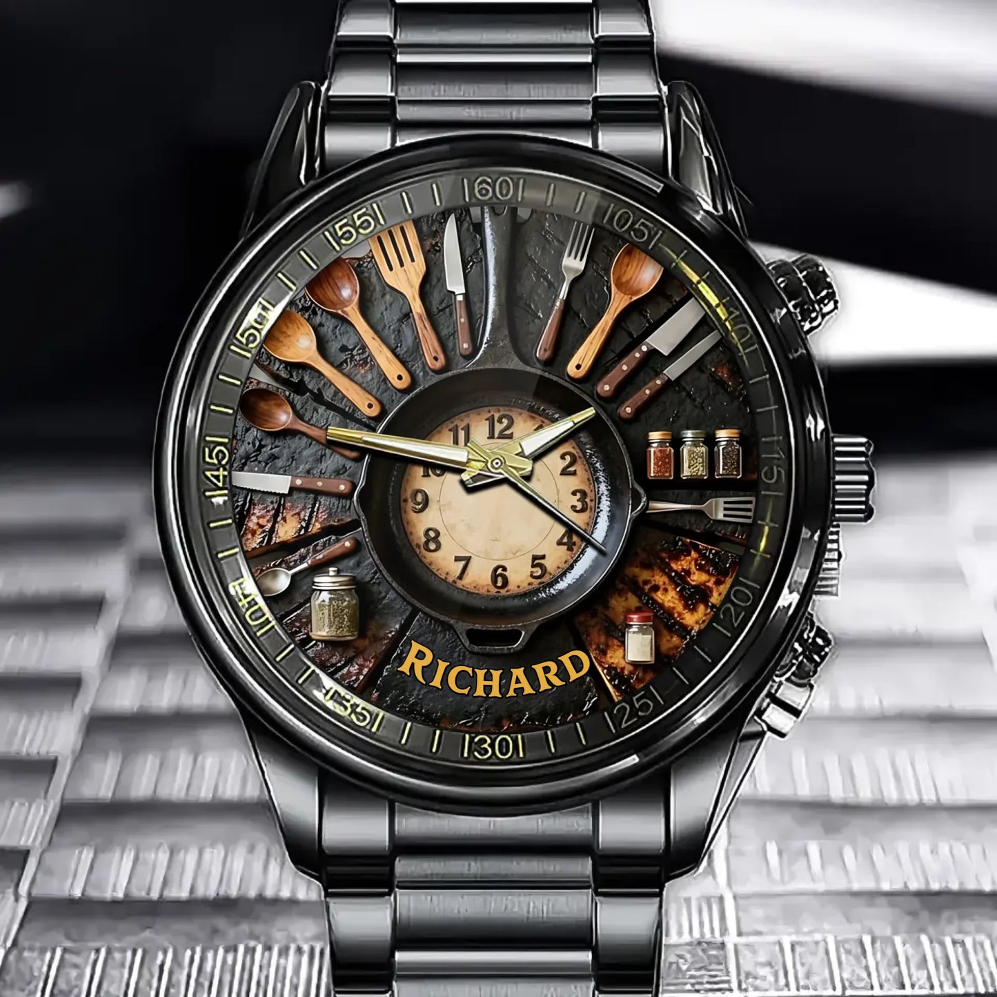 Personalized chef professional Watch- Grilling Tools Design with Custom Name