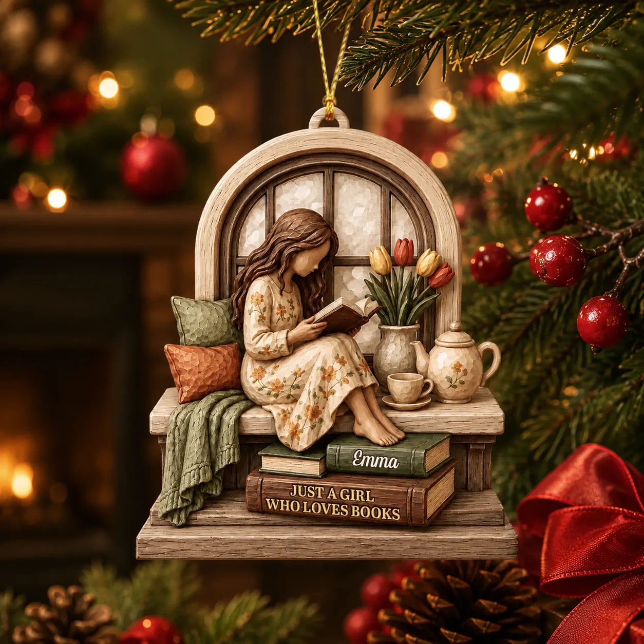 Custom Acrylic Reading Corner Ornament - Personalized Christmas Gifts For Book Lovers - A Cozy Chapter At Home
