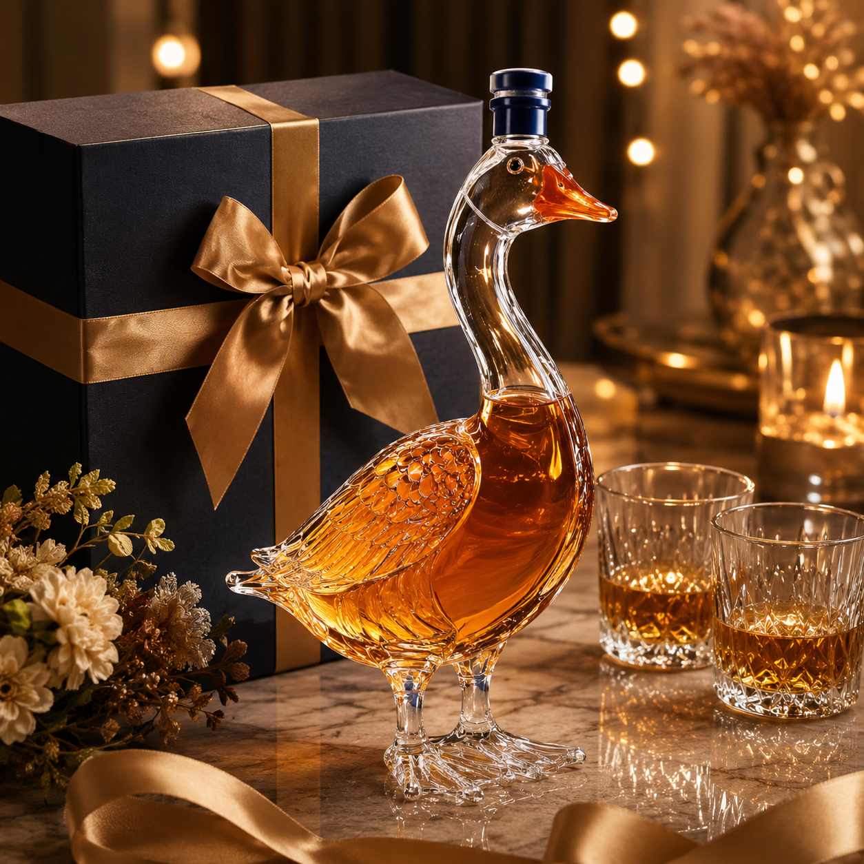 3D Sculpted Goose Glass Decanter - Elegant Liquor & Whiskey Bottle For Bar, Home Decor